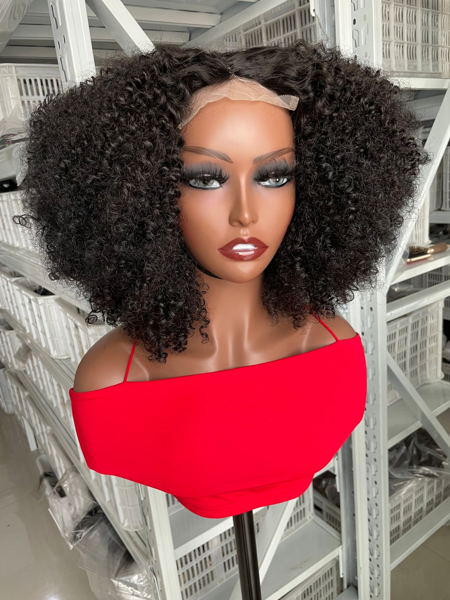 Mayqueen curly black female 4x4 high definition clear T-lace wig real hair, no glue pre-pull baby hair.
