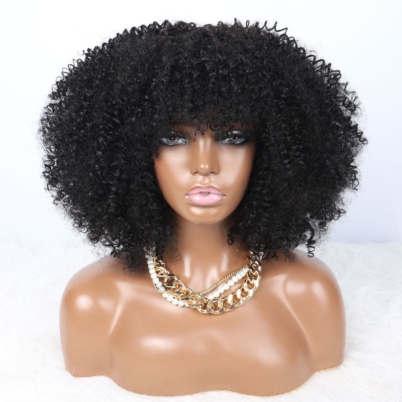 Mayqueen curly full-face lace-free human hair wig, full-body wig, black female exclusive.