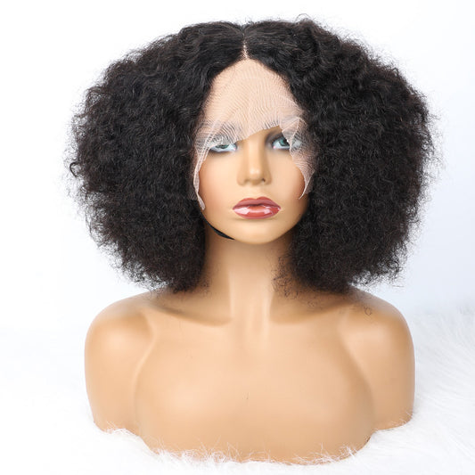 Mayqueen curly 13x4 high-definition transparent T-shaped Swiss lace Brazilian virgin hair real hair wig