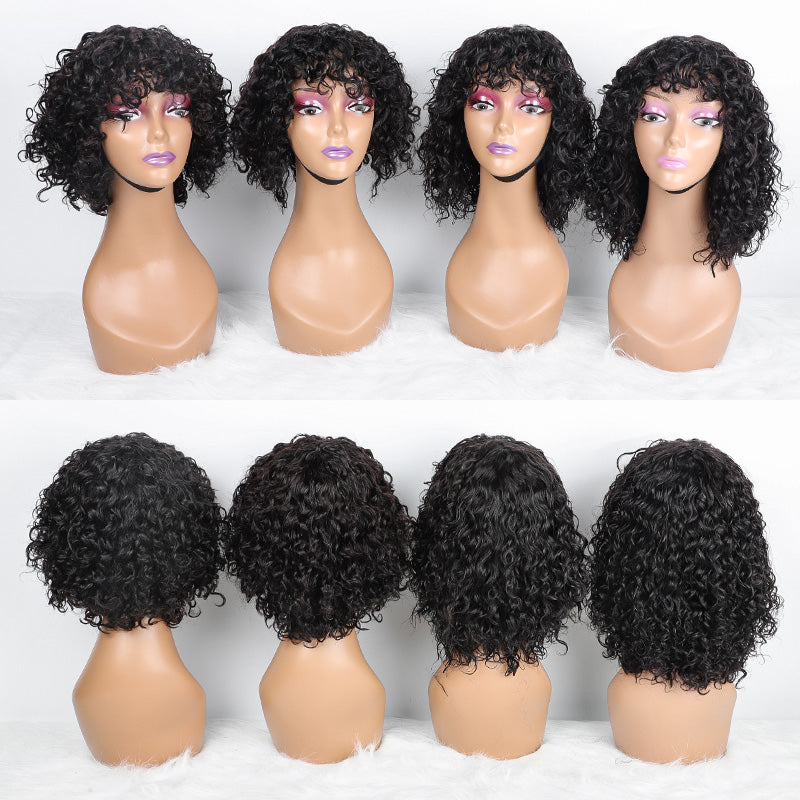 Mayqueen curly full-mechanism wig strap bangs synthetic wig long natural wave heat resistant wig lady daily.