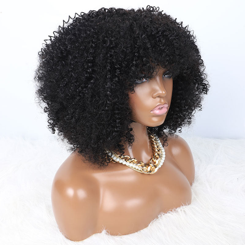 Mayqueen curly full-face lace-free human hair wig, full-body wig, black female exclusive.