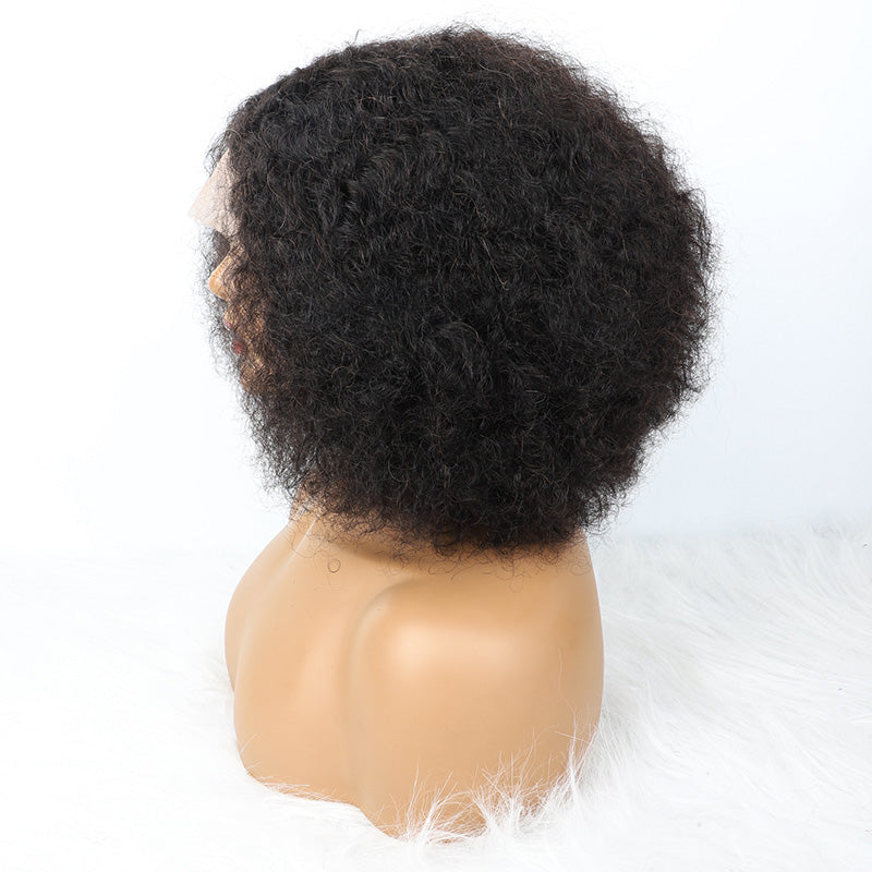 Mayqueen curly 13x4 high-definition transparent T-shaped Swiss lace Brazilian virgin hair real hair wig