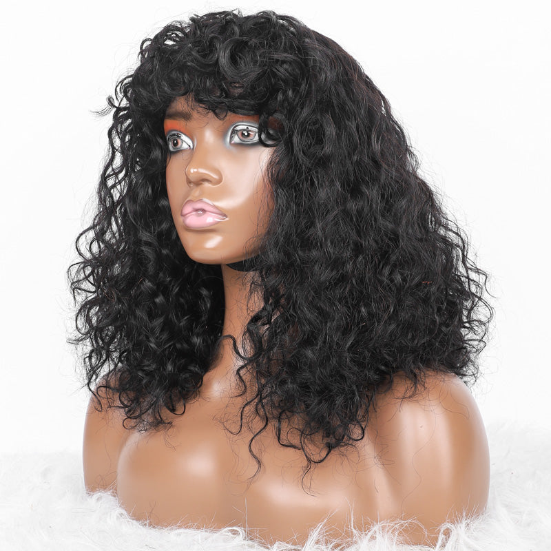 Mayqueen curly full-mechanism wig strap bangs synthetic wig long natural wave heat resistant wig lady daily.