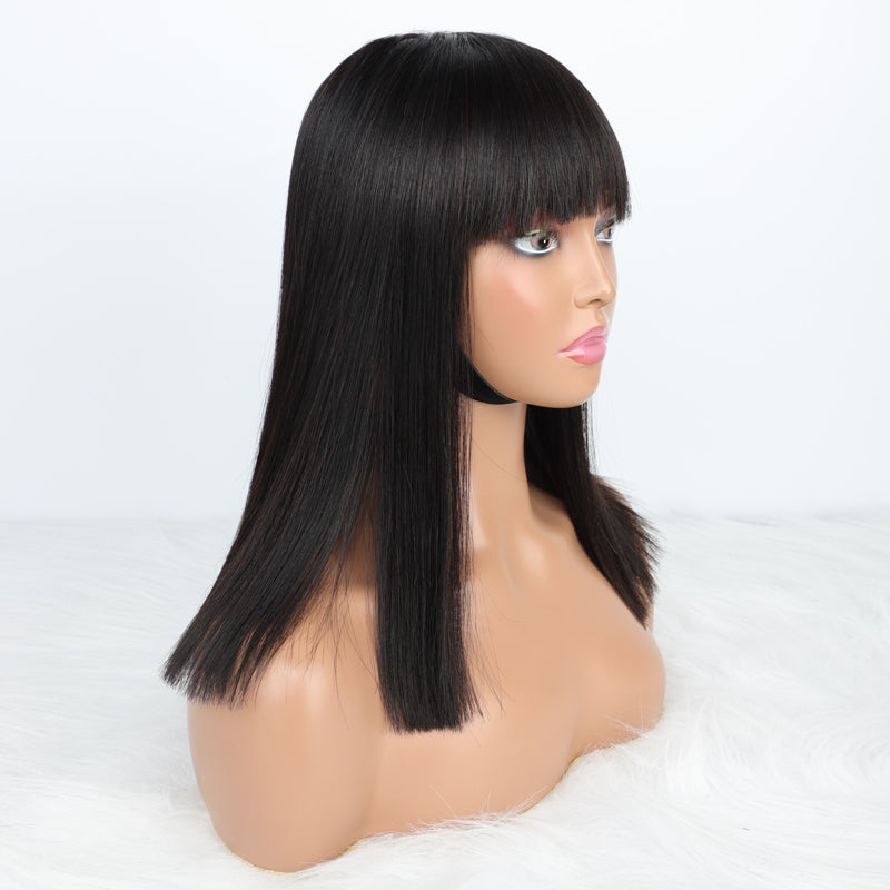 Mayqueen mechanism soft full head of hair from the Brazilian virgin real hair wig, the exclusive black female real hair wig.