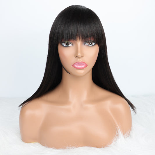 Mayqueen mechanism soft full head of hair from the Brazilian virgin real hair wig, the exclusive black female real hair wig.