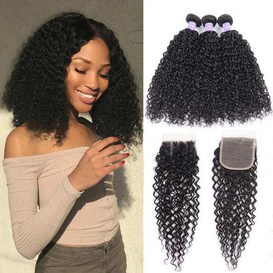 Mayqueen 4x4 Triple Bundle Brazilian Virgin Jerry Hair with Closure.