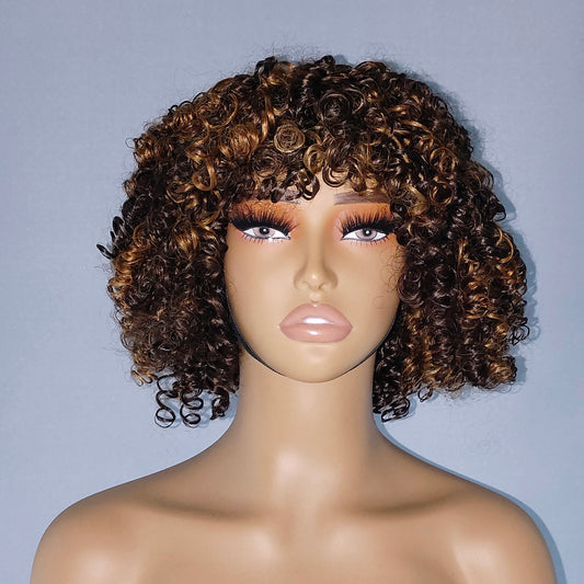 Mayqueen curly full-length Brazilian virgin real hair wig easy to wear for beginners.