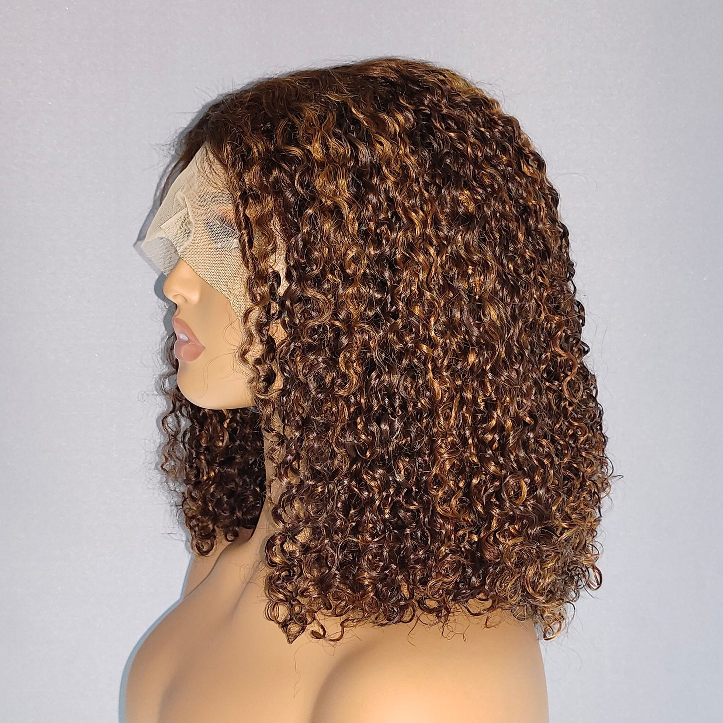 Mayqueen curly 13x4 hi-def transparent T-shape Swiss lace real hair wig pre-pull baby hair real hair wig.