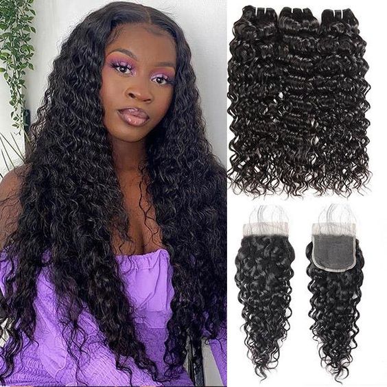 Mayqueen 4×4 100% unprocessed Brazilian water wave human hair wig.