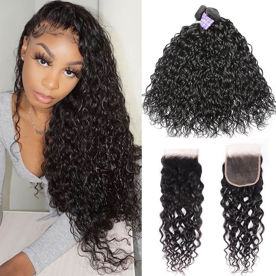 Mayqueen 4×4 100% unprocessed Brazilian water wave human hair wig.