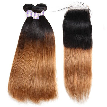 Mayqueen 4×4 unprocessed Brazilian virgin hair, straight human hair wig with color 1B/30.