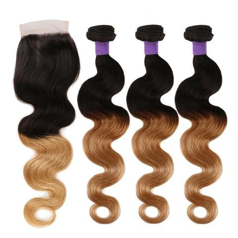 Mayqueen 4×4 unprocessed Brazilian virgin hair, 1B/4/27 body human hair wig.