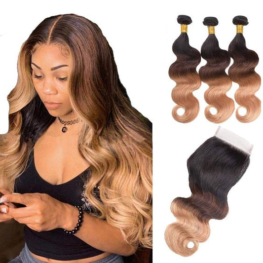 Mayqueen 4×4 unprocessed Brazilian virgin hair, 1B/4/27 body human hair wig.