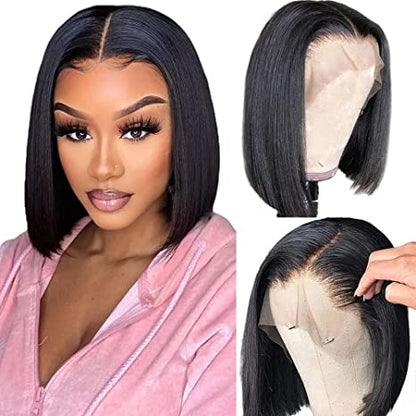 Mayqueen Bob straight real hair wig 13x4 high definition transparent T-shaped Swiss lace pre-pulled baby gel-free real hair wig.