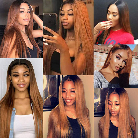 Mayqueen 4×4 unprocessed Brazilian virgin hair, straight human hair wig with color 1B/30.