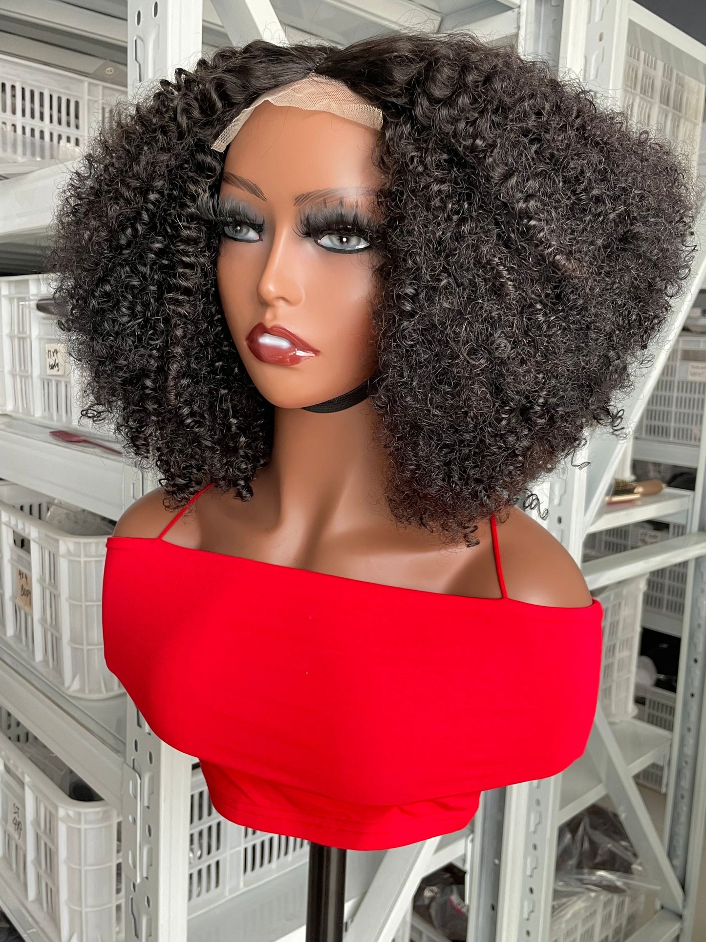 Mayqueen curly black female 4x4 high definition clear T-lace wig real hair, no glue pre-pull baby hair.