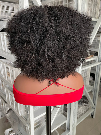 Mayqueen curly black female 4x4 high definition clear T-lace wig real hair, no glue pre-pull baby hair.