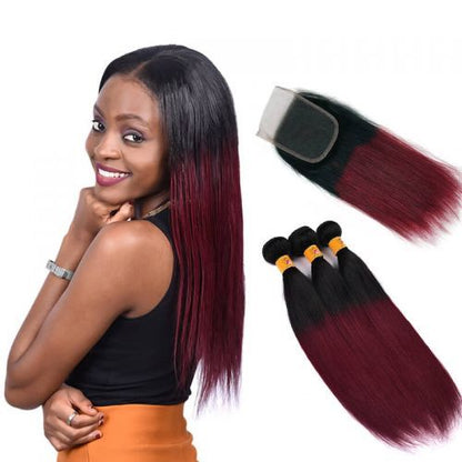 Mayqueen 4×4 unprocessed Brazilian virgin hair, straight human hair wig with color 1B/99J.