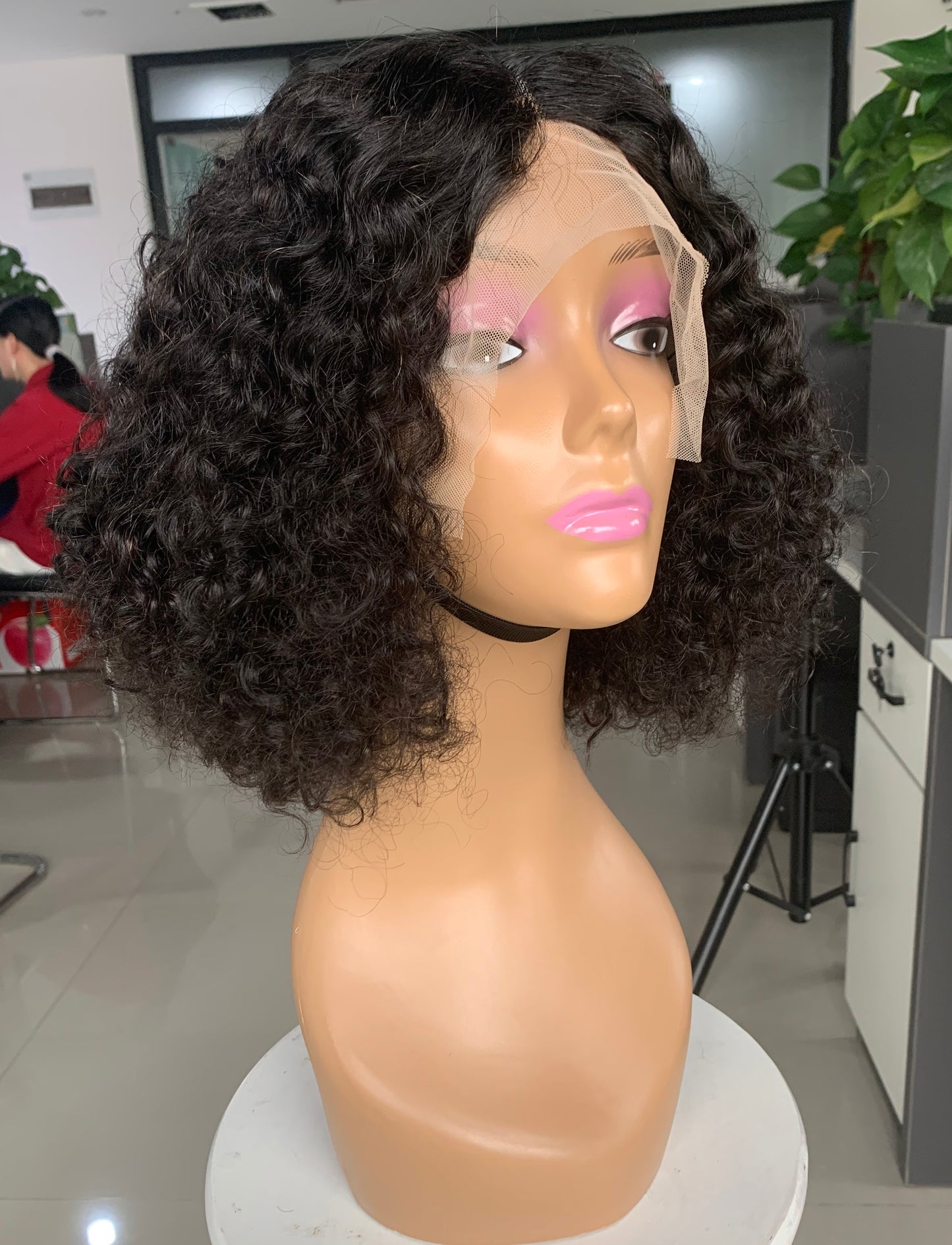 Mayqueen curly 13x4 high definition transparent T-shape Swiss lace wig for black women.